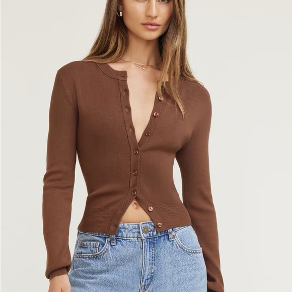 Dynamite Denim - Dynamite Rebecca Crewneck Cardigan – Cocoa Brown (Size Sm)